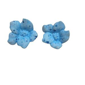 Vintage Blue Speckled Flower Clip-On Earrings Retro Resin Petal Design Jewelry